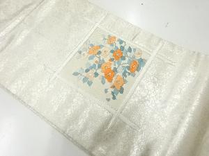 リサイクル　格子に椿模様刺繍名古屋帯